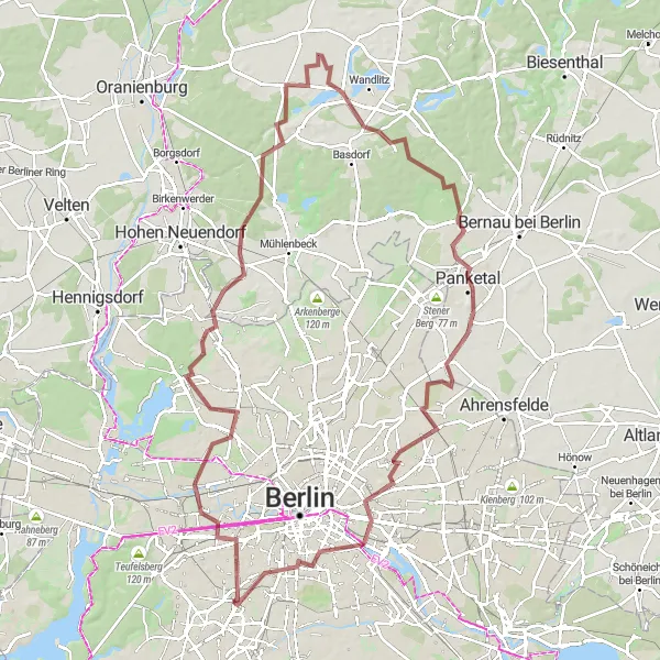 Map miniature of "The Ultimate Gravel Challenge" cycling inspiration in Berlin, Germany. Generated by Tarmacs.app cycling route planner