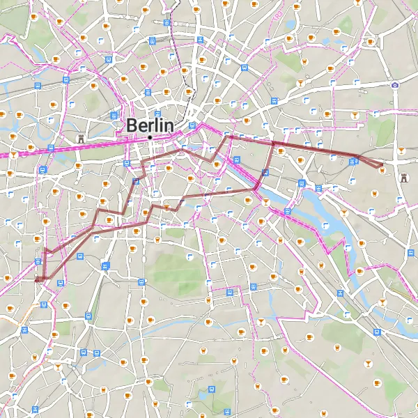 Karten-Miniaturansicht der Radinspiration "Gravel-Tour durch die Hauptstadt" in Berlin, Germany. Erstellt vom Tarmacs.app-Routenplaner für Radtouren