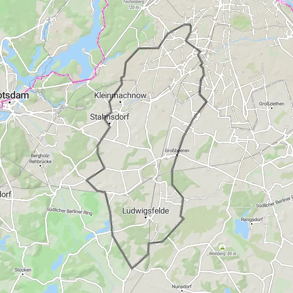 Map miniature of "Historical Landmarks and Charming Villages" cycling inspiration in Berlin, Germany. Generated by Tarmacs.app cycling route planner