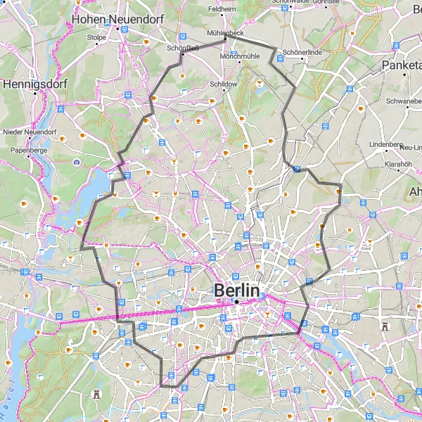 Map miniature of "Adventurous Ride through Northern Suburbs" cycling inspiration in Berlin, Germany. Generated by Tarmacs.app cycling route planner