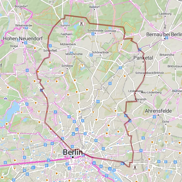 Map miniature of "Urban and Rural Gravel Trek" cycling inspiration in Berlin, Germany. Generated by Tarmacs.app cycling route planner