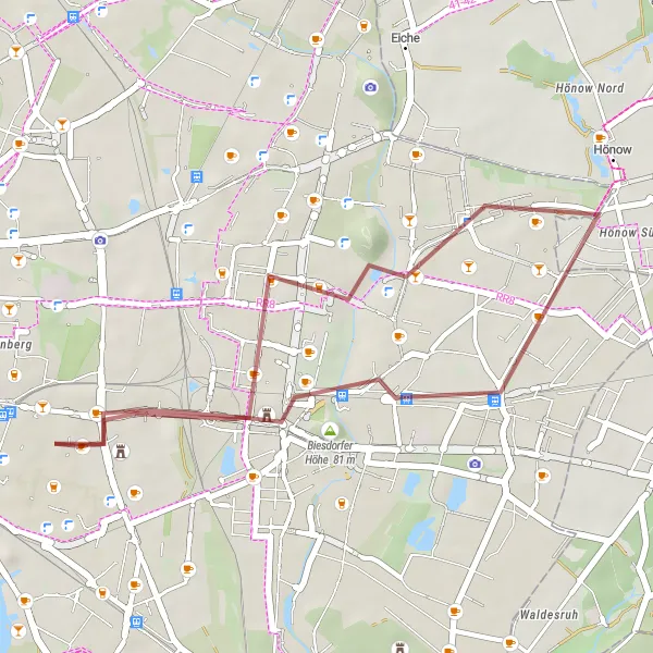 Karten-Miniaturansicht der Radinspiration "Kurze Schottertour bei Friedrichsfelde" in Berlin, Germany. Erstellt vom Tarmacs.app-Routenplaner für Radtouren