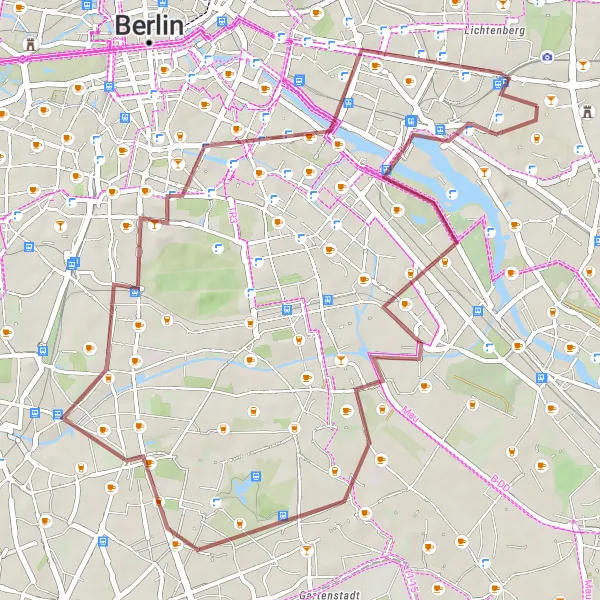 Map miniature of "Berlin Gravel Adventure" cycling inspiration in Berlin, Germany. Generated by Tarmacs.app cycling route planner