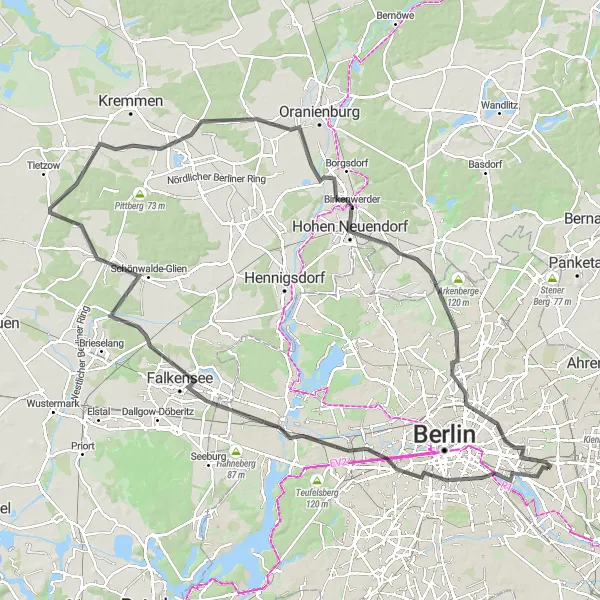 Map miniature of "Berlin Countryside Escape" cycling inspiration in Berlin, Germany. Generated by Tarmacs.app cycling route planner