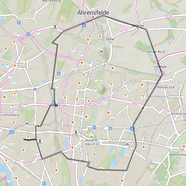 Karten-Miniaturansicht der Radinspiration "Friedrichsfelde Rundtour" in Berlin, Germany. Erstellt vom Tarmacs.app-Routenplaner für Radtouren