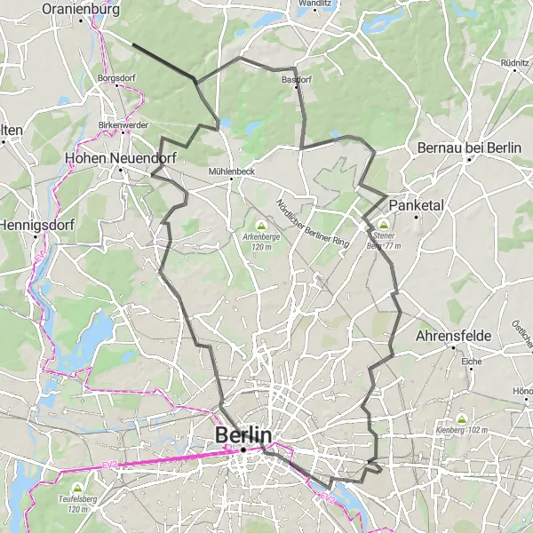 Map miniature of "Berlin Road Cycling Challenge" cycling inspiration in Berlin, Germany. Generated by Tarmacs.app cycling route planner