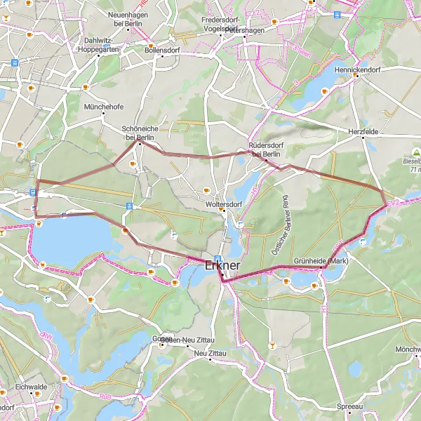 Map miniature of "The Gravel Adventure" cycling inspiration in Berlin, Germany. Generated by Tarmacs.app cycling route planner