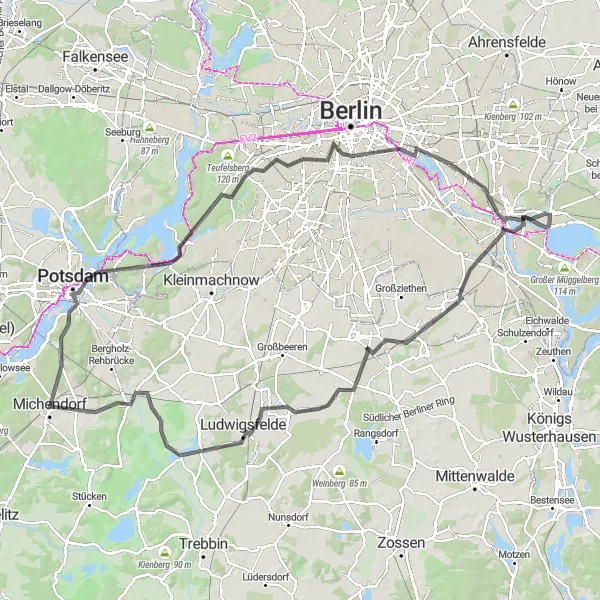 Map miniature of "Berlin Lake Loop" cycling inspiration in Berlin, Germany. Generated by Tarmacs.app cycling route planner