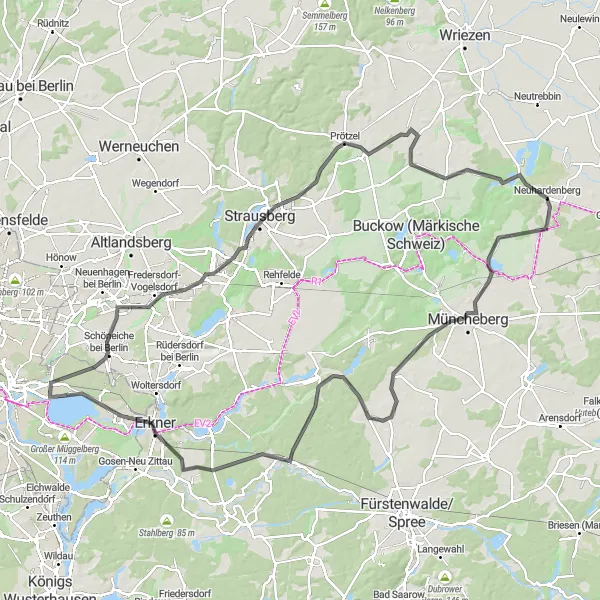 Map miniature of "The Ultimate Road Challenge" cycling inspiration in Berlin, Germany. Generated by Tarmacs.app cycling route planner