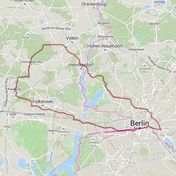 Karten-Miniaturansicht der Radinspiration "Gravel-Abenteuer rund um Potsdam" in Berlin, Germany. Erstellt vom Tarmacs.app-Routenplaner für Radtouren