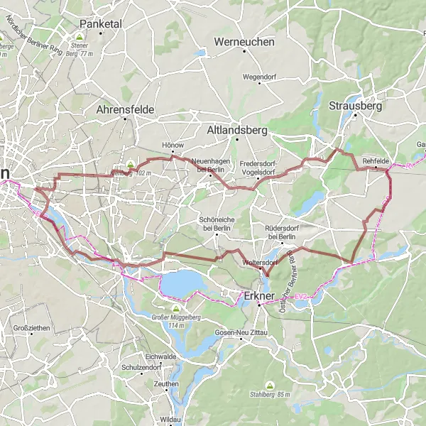 Map miniature of "Gravel Southeast Loop" cycling inspiration in Berlin, Germany. Generated by Tarmacs.app cycling route planner