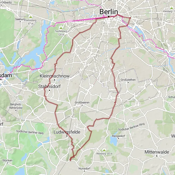 Karten-Miniaturansicht der Radinspiration "Gravel-Tour nach Mahlow und Kerzendorf" in Berlin, Germany. Erstellt vom Tarmacs.app-Routenplaner für Radtouren