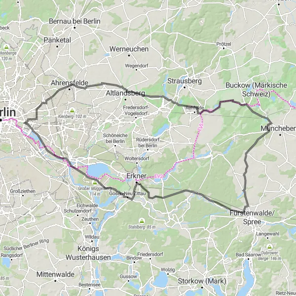 Map miniature of "Mehrow and Köpenick" cycling inspiration in Berlin, Germany. Generated by Tarmacs.app cycling route planner
