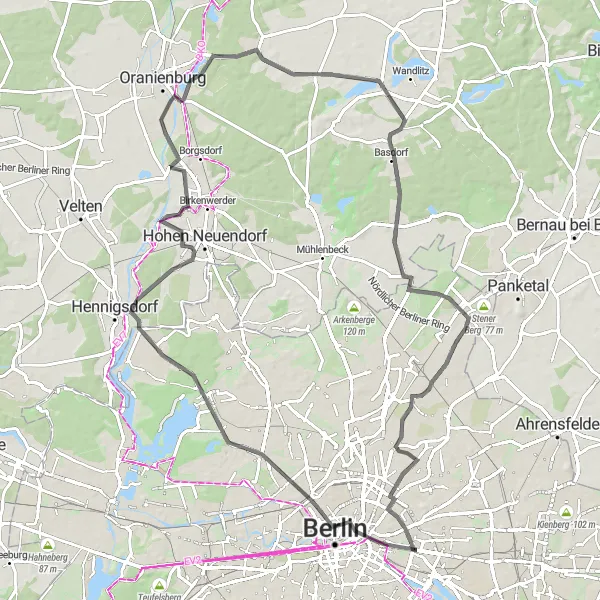 Map miniature of "Road Trip to Berlin's Outskirts" cycling inspiration in Berlin, Germany. Generated by Tarmacs.app cycling route planner