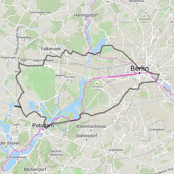 Map miniature of "Schäferberg and Großer Bunkerberg" cycling inspiration in Berlin, Germany. Generated by Tarmacs.app cycling route planner