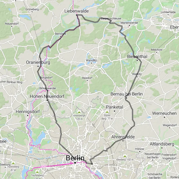 Map miniature of "Road Northern Loop" cycling inspiration in Berlin, Germany. Generated by Tarmacs.app cycling route planner