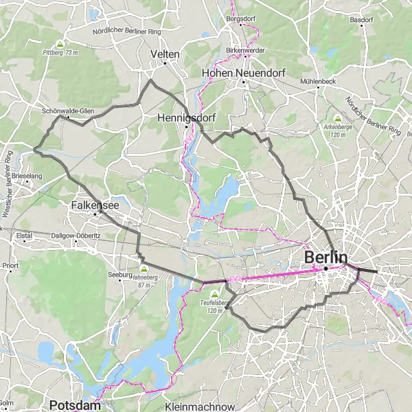 Map miniature of "Grunewald and Wedding" cycling inspiration in Berlin, Germany. Generated by Tarmacs.app cycling route planner