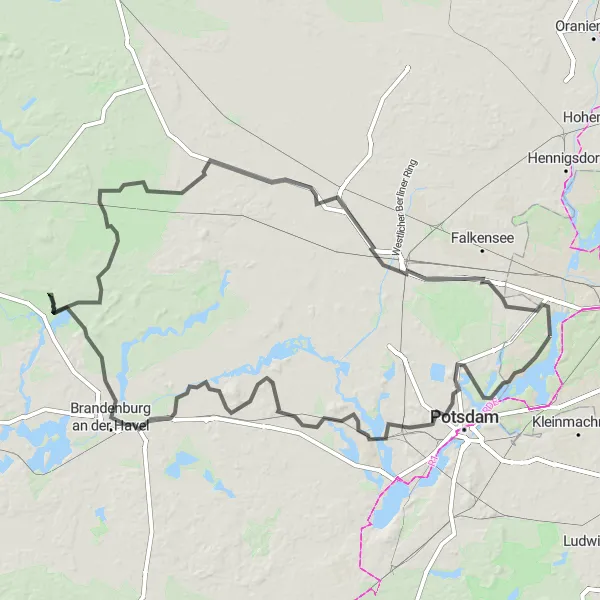 Karten-Miniaturansicht der Radinspiration "Rund um Brandenburg an der Havel" in Berlin, Germany. Erstellt vom Tarmacs.app-Routenplaner für Radtouren