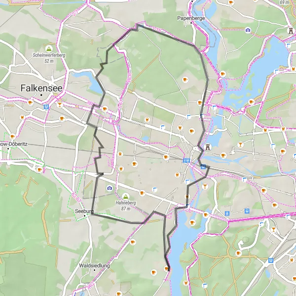 Map miniature of "Gatow - Seeburg - Falkenhöh - Spandau Citadel - Windmühlenberg" cycling inspiration in Berlin, Germany. Generated by Tarmacs.app cycling route planner