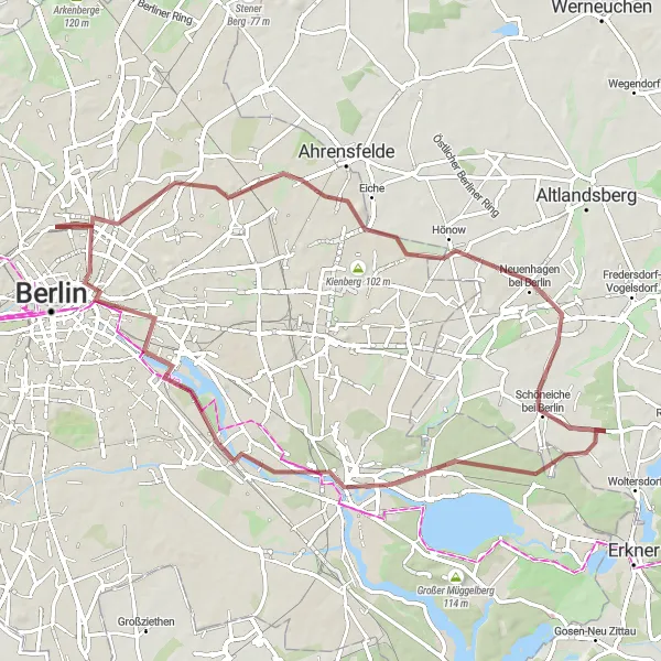 Map miniature of "Gravel Adventure in Berlin's Countryside" cycling inspiration in Berlin, Germany. Generated by Tarmacs.app cycling route planner