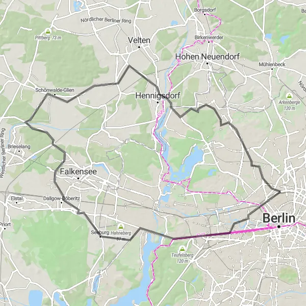 Map miniature of "Berlin Westward Loop" cycling inspiration in Berlin, Germany. Generated by Tarmacs.app cycling route planner