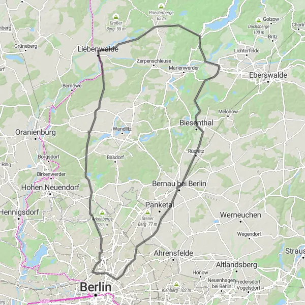 Map miniature of "Heritage Route through Zehlendorf and Eichberg" cycling inspiration in Berlin, Germany. Generated by Tarmacs.app cycling route planner