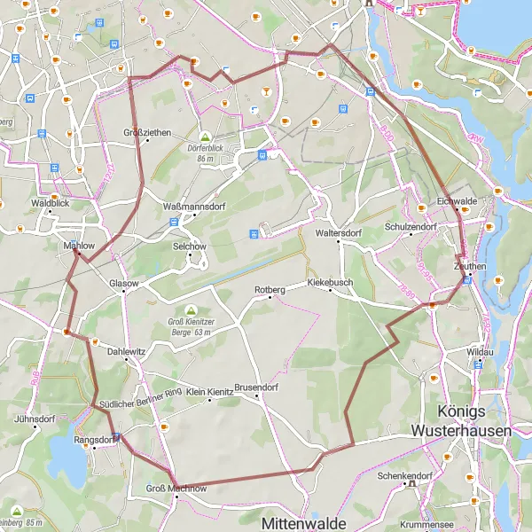 Map miniature of "Berlin's Surrounding Gems" cycling inspiration in Berlin, Germany. Generated by Tarmacs.app cycling route planner