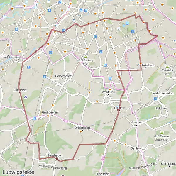 Map miniature of "The Countryside Escape" cycling inspiration in Berlin, Germany. Generated by Tarmacs.app cycling route planner