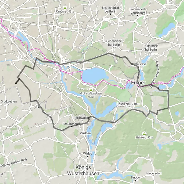 Map miniature of "Historic Castles and Villages" cycling inspiration in Berlin, Germany. Generated by Tarmacs.app cycling route planner