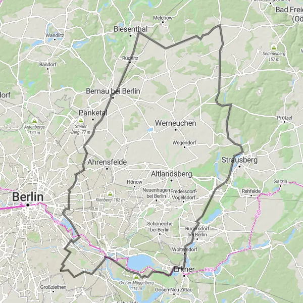 Karten-Miniaturansicht der Radinspiration "Von Gropiusstadt nach Müggelturm und zurück" in Berlin, Germany. Erstellt vom Tarmacs.app-Routenplaner für Radtouren