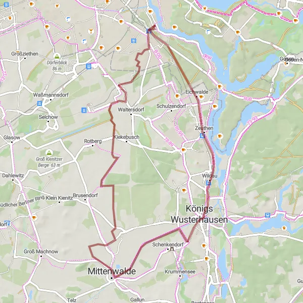 Map miniature of "Gravel Ride to Wildau and Waltersdorf" cycling inspiration in Berlin, Germany. Generated by Tarmacs.app cycling route planner