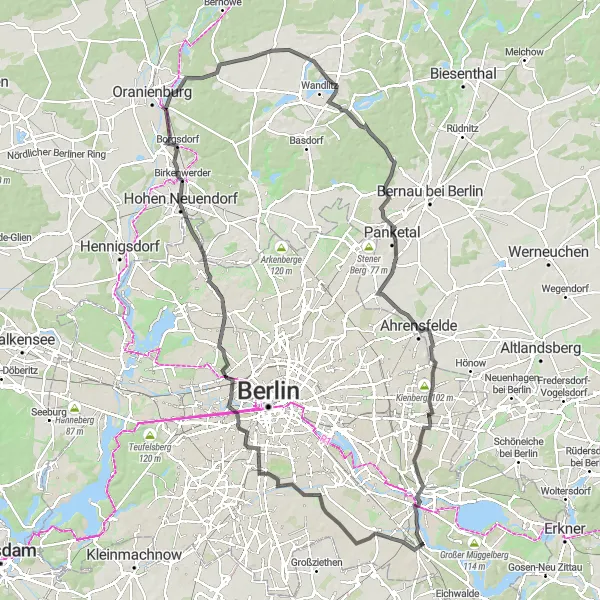 Map miniature of "Scenic Road Tour to the Countryside" cycling inspiration in Berlin, Germany. Generated by Tarmacs.app cycling route planner
