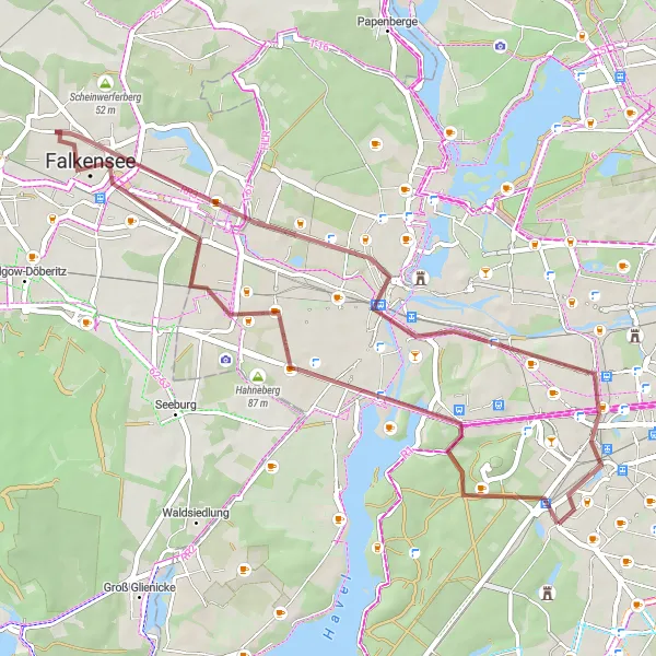 Map miniature of "Grunewald and Beyond" cycling inspiration in Berlin, Germany. Generated by Tarmacs.app cycling route planner