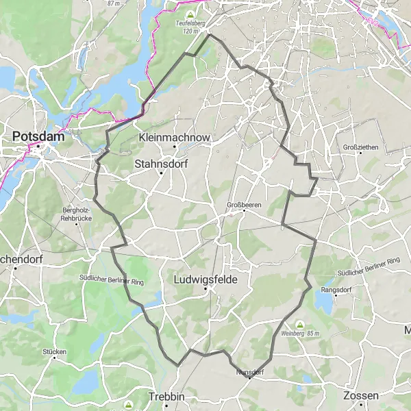 Karten-Miniaturansicht der Radinspiration "Traumhafte Fahrt durch Gröben und Wannsee" in Berlin, Germany. Erstellt vom Tarmacs.app-Routenplaner für Radtouren