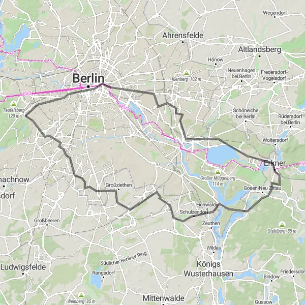 Karten-Miniaturansicht der Radinspiration "Rundtour durch Berlin und Umgebung" in Berlin, Germany. Erstellt vom Tarmacs.app-Routenplaner für Radtouren