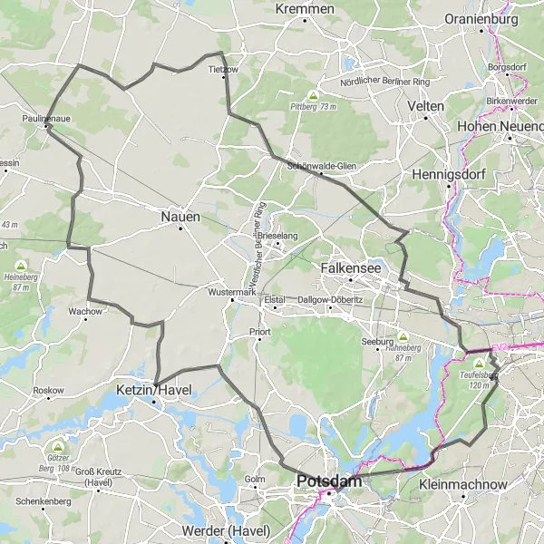 Karten-Miniaturansicht der Radinspiration "Epische Straßentour durch das Umland von Berlin" in Berlin, Germany. Erstellt vom Tarmacs.app-Routenplaner für Radtouren