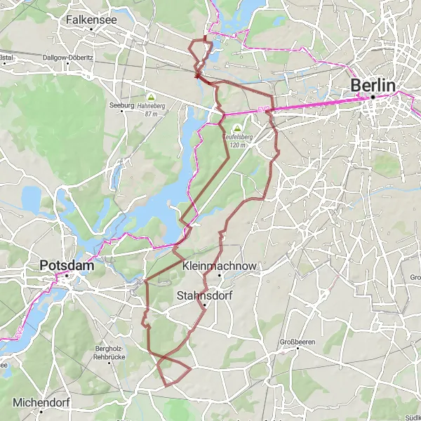 Karten-Miniaturansicht der Radinspiration "Gravel-Abenteuer um Hakenfelde" in Berlin, Germany. Erstellt vom Tarmacs.app-Routenplaner für Radtouren