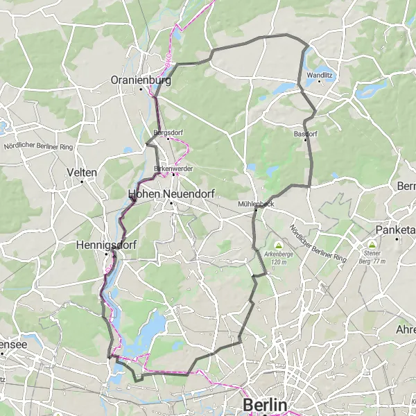 Map miniature of "Scenic Road Cycling: Hakenfelde Loop" cycling inspiration in Berlin, Germany. Generated by Tarmacs.app cycling route planner