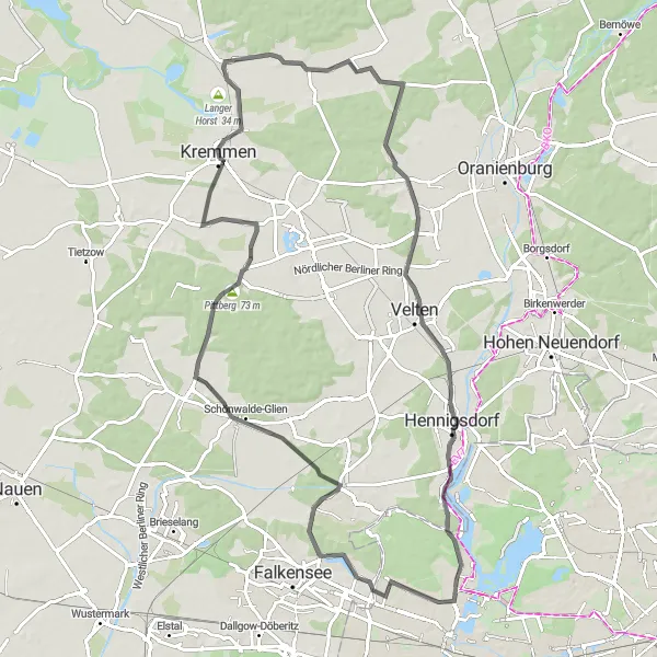 Karten-Miniaturansicht der Radinspiration "Road-Tour in der Nähe von Hakenfelde" in Berlin, Germany. Erstellt vom Tarmacs.app-Routenplaner für Radtouren