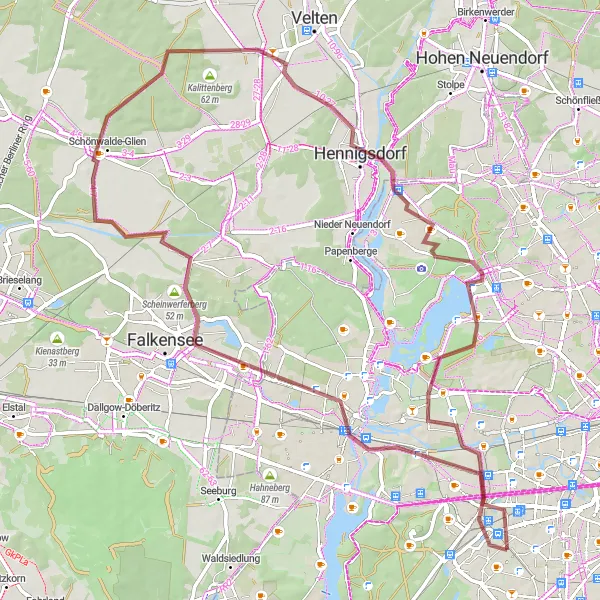 Karten-Miniaturansicht der Radinspiration "Abenteuertour durch Hennigsdorf und Schönwalde-Glien" in Berlin, Germany. Erstellt vom Tarmacs.app-Routenplaner für Radtouren