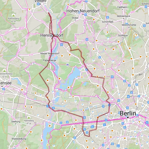 Map miniature of "Rural Escape Gravel Ride" cycling inspiration in Berlin, Germany. Generated by Tarmacs.app cycling route planner