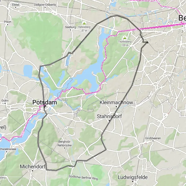 Map miniature of "Potsdam and Funkturm Loop" cycling inspiration in Berlin, Germany. Generated by Tarmacs.app cycling route planner