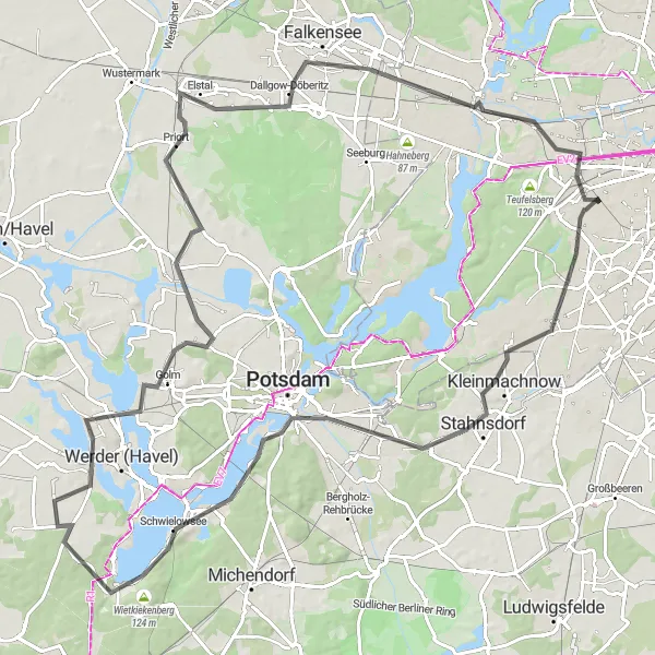 Map miniature of "Berlin Countryside Road Tour" cycling inspiration in Berlin, Germany. Generated by Tarmacs.app cycling route planner