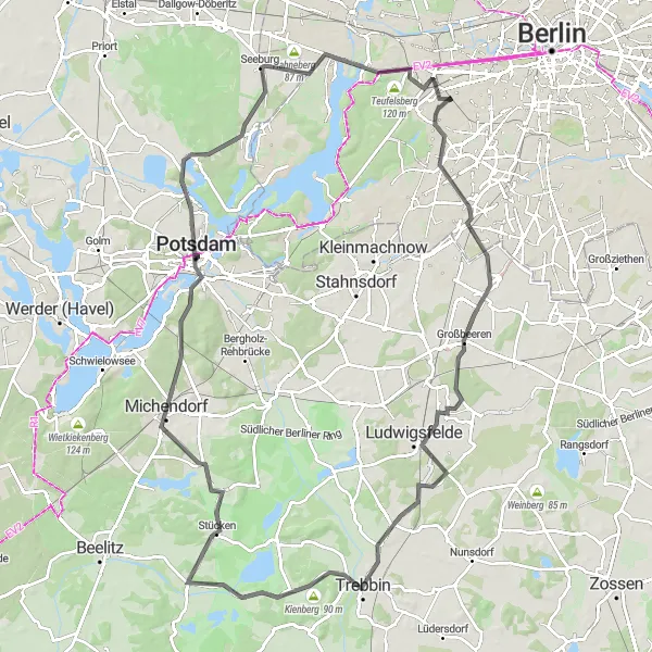Map miniature of "Berlin Lakes and Hillside Road Cycling Adventure" cycling inspiration in Berlin, Germany. Generated by Tarmacs.app cycling route planner