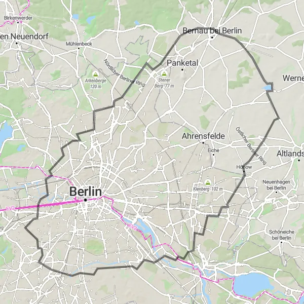 Map miniature of "Charlottenburg and Britz Road Cycling Loop" cycling inspiration in Berlin, Germany. Generated by Tarmacs.app cycling route planner