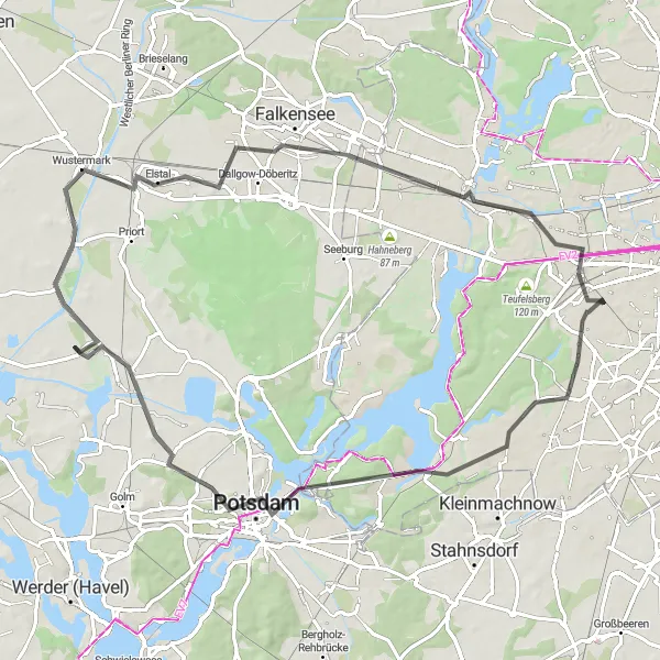Map miniature of "Wannsee and Sanssouci Road Cycling Route" cycling inspiration in Berlin, Germany. Generated by Tarmacs.app cycling route planner