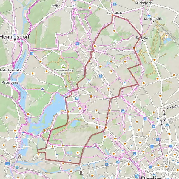 Map miniature of "Borsigdamm Adventure: By Exquisite Villages" cycling inspiration in Berlin, Germany. Generated by Tarmacs.app cycling route planner