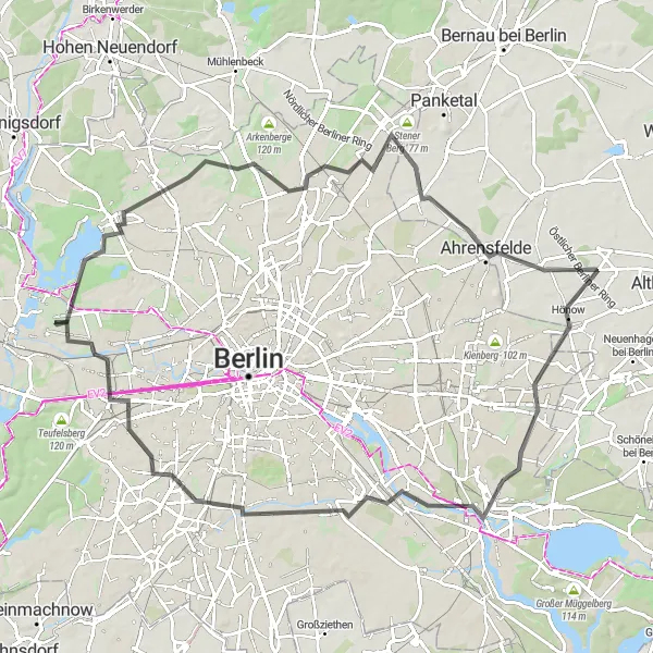 Map miniature of "Scenic Berlin Road Loop" cycling inspiration in Berlin, Germany. Generated by Tarmacs.app cycling route planner