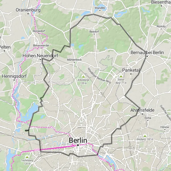 Map miniature of "Potsdam and Beyond" cycling inspiration in Berlin, Germany. Generated by Tarmacs.app cycling route planner