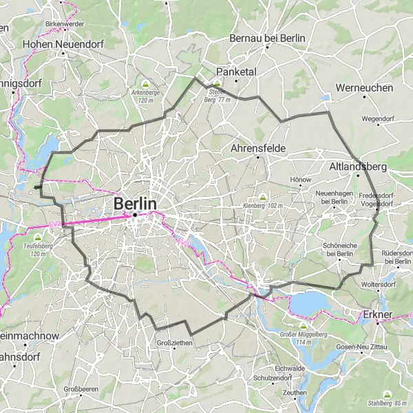 Karten-Miniaturansicht der Radinspiration "Barnimer Hügelrunde" in Berlin, Germany. Erstellt vom Tarmacs.app-Routenplaner für Radtouren